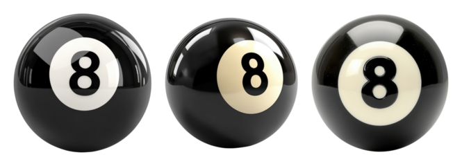 Black billiard balls with number eight, cut out