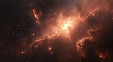 Fiery orange nebula in deep space with stars.