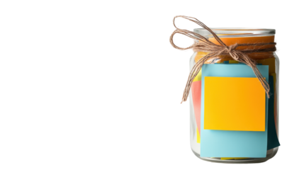 Jar filled with colorful sticky notes. transparent background
