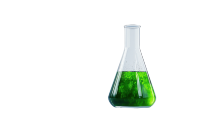 Laboratory flask with vibrant green liquid showcasing chemical experimentation. transparent background