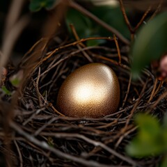 A light golden egg in a nest, representing generative AI and new beginnings.