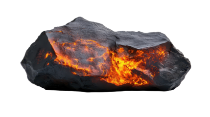 Lava rock glowing with fiery orange colors. transparent background
