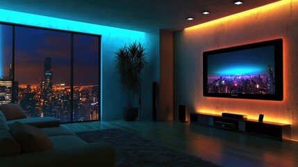 Modern Studio Setup Perfect for Chroma Key with Wall TV and Flexible Lighting