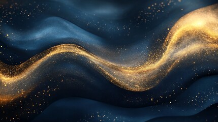 Golden Sparkles Dance Across Deep Blue Abstract Waves. AI Generated