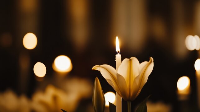 Candlelit vigil for Easter with people holding candles.