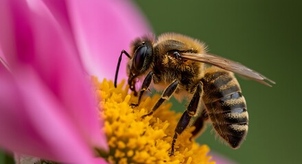 Honeybee on Pink Flower Macro Photography