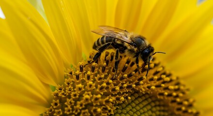 Bee on Sunflower Close Up Macro Photography