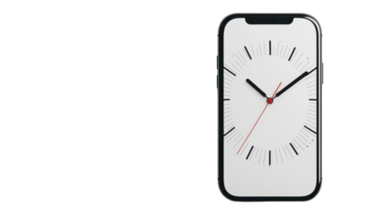 Modern smartphone with clock display. transparent background