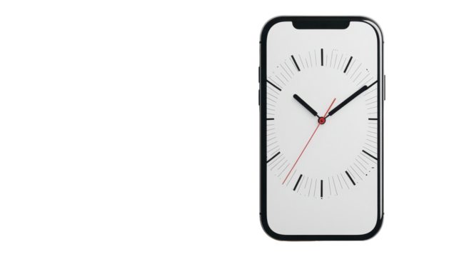 Modern smartphone with clock display. transparent background