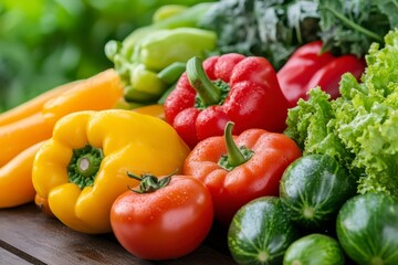 Fresh Colorful Vegetables on Wooden Surface in Natural Lighting