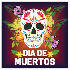 Sugar Skull with Flowers for Dia de los Muertos.