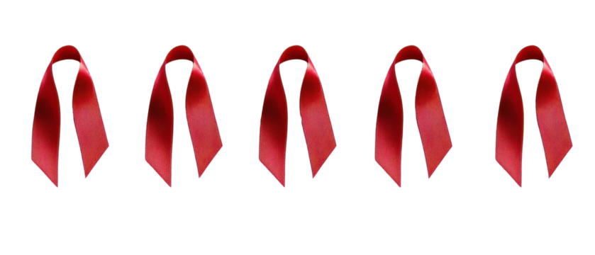 Red ribbons symbolize hope and solidarity. transparent background