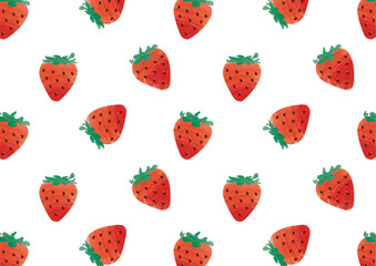 水彩のいちごの柄の背景・壁紙_横