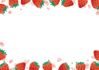 水彩のいちごとピンクの水玉のフレーム_横
