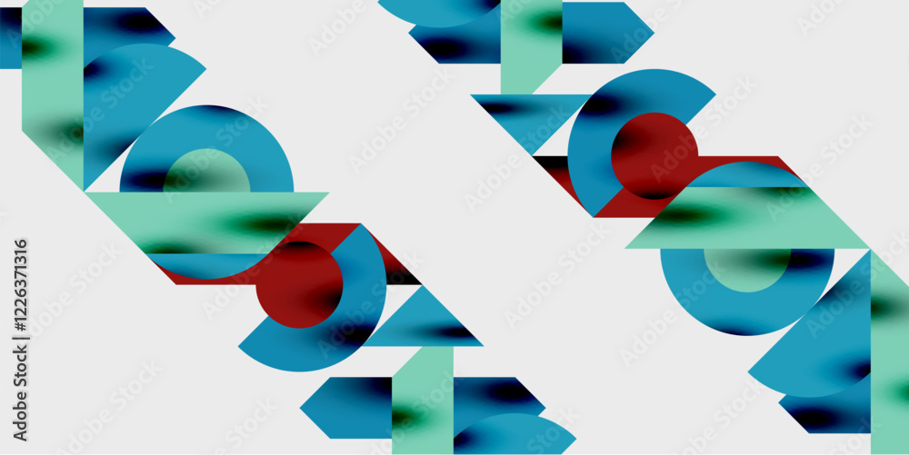 Poster modern abstract background featuring circles, lines, and triangles in a dynamic geometric compositio