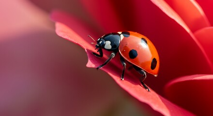Fototapeta premium Ladybug on Red Flower Macro Photography