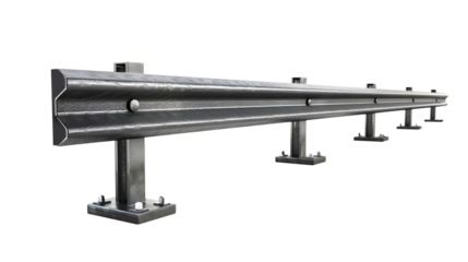 Steel guard rail designed for road safety, featuring robust barrier structure. Ideal for preventing vehicle accidents and ensuring safety on highways and roads