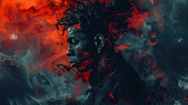 Abstract portrait with vibrant colors and textures. AI.