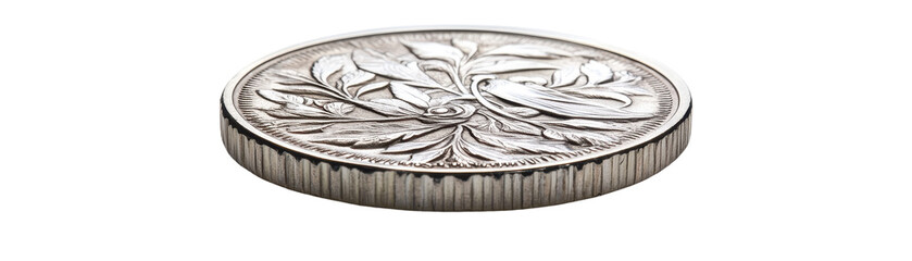 Shiny silver coin on a white background. transparent background