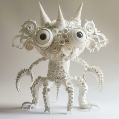 Obraz premium A white creature with large eyes and many arms. AI.