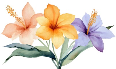 watercolor tropical flower bouquets bright colors. Generative AI