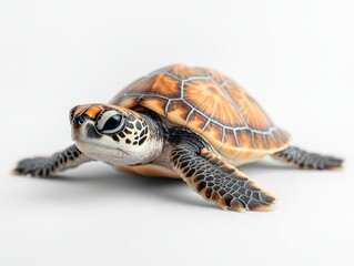 Obraz premium Realistic representation of a colorful sea turtle on a neutral background showcasing intricate patterns and textures of its shell and skin in vivid detail