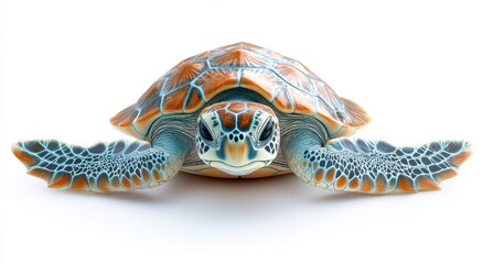 Fototapeta premium Realistic Turtle with Detailed Shell and Flippers Displaying Unique Patterns on White Background for Nature and Wildlife Imagery
