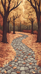Autumnal Forest Path with Fallen Leaves - Phone Wallpaper