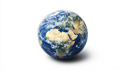 realistic 3d render of earth globe with detailed surface and clouds on white background