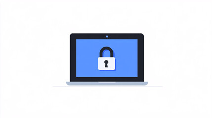 laptop computer screen with blue background and lock icon for online security and privacy concept