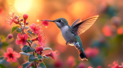 Hummingbird in Flight at Golden Hour