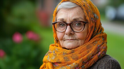 Portrait of an Elderly Woman in an Orange Shawl