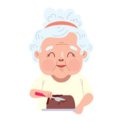 Grandmother decorating cake