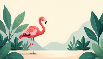 Fototapeta premium Flamingo in Minimalist Garden