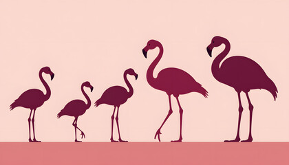 Obraz premium Flamingo Family Silhouette