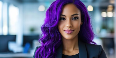 Obraz premium photo of female business executive with purple hair in office -