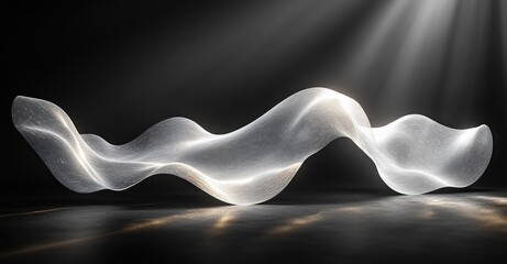 Curved White Paper Sheet Isolated on Black Background with Soft Shadows and Minimalist Design