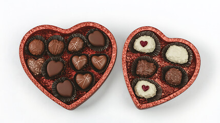 Two boxes of chocolates, one with hearts and one with hearts and hearts