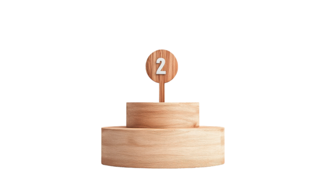 Wooden podium for second place trophy display. transparent background - Powered by Adobe