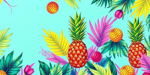 Colorful pineapple pattern on solid background wallpaper, tropical, vibrant colors, pattern