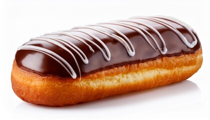 Long John Chocolate Donut with Glaze Toping on White Background Isolated
