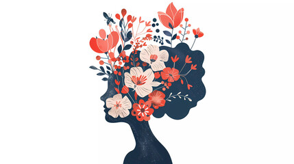 Vector illustration of women with flowers,self love,Feminism concept.