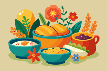 A set of healthy foods on a table