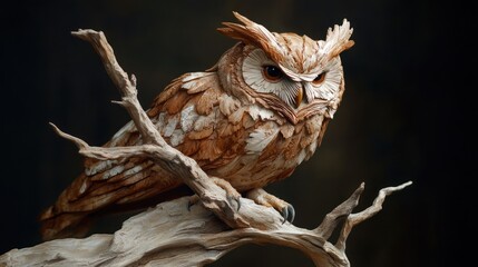 Fototapeta premium Intricate Wooden Owl Sculpture: A Masterpiece of Craftsmanship