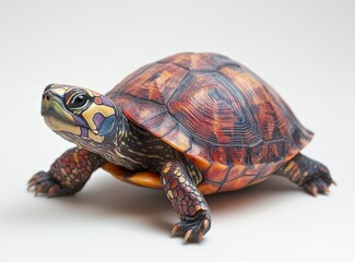 Vibrant Artistic Turtle Sculpture Showcasing Intricate Patterns and Colors on a Light Neutral Background
