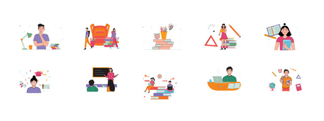 Fototapeta premium Education set illustration. Flat vector illustrations.