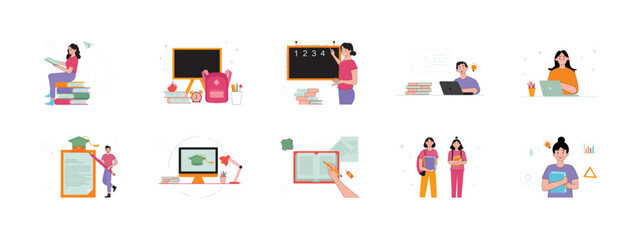Education set illustration. Flat vector illustrations.
