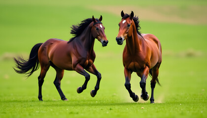 Obraz premium Horses Running Meadow Motion Blur