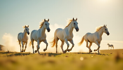 Obraz premium White Horses Open Field Daylight