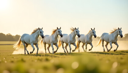 Obraz premium White Horses Open Field Daylight